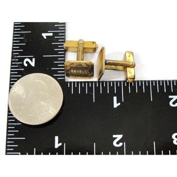 Vintage Signed Swank 1/20 12KGF Cufflinks Small Square Etched Lines Tuxedo Shirt - Picture 6 of 12